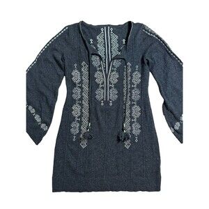 Calypso Cashmere Sweater Dress Embroidered Bell Sleeve Boho Whimsigoth Fairy S/M